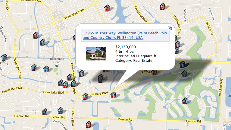 Map-based search engine for real estate websites, blogs and social media