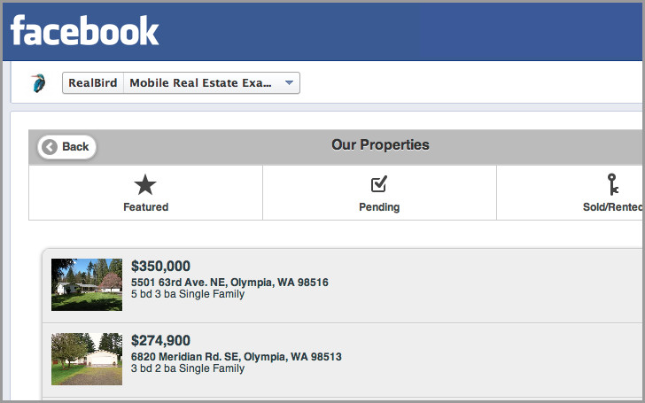 Mobile Real Estate Website Facebook Application